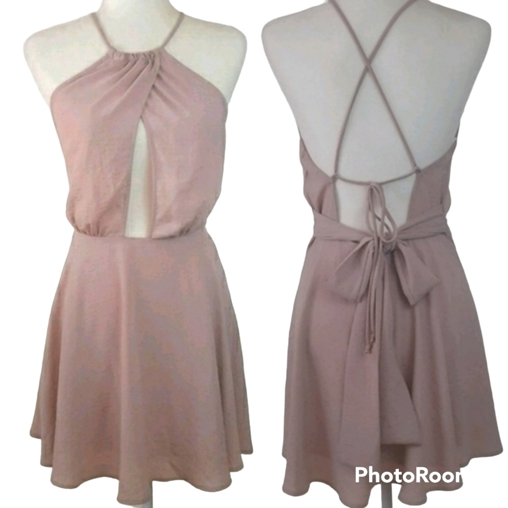 Y2K E2 Blush Cross Front Lace Up Backless Babydoll‎ Mini Dress